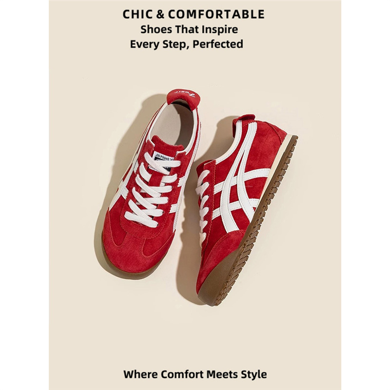 Genuine Leather Retro Red Ned Training Shoes for Women 2025 Spring and Summer New Flats Sports Forrest Gump Casual Shoes