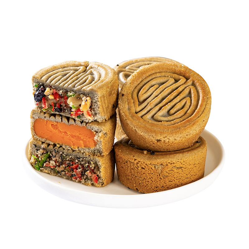 Xylitol Buckwheat Egg Mooncake 50g Five Nuts Mid-Autumn Mooncake Egg Yolk Flavor Black Sesame Mid-Autumn Cake Dessert Gift Box