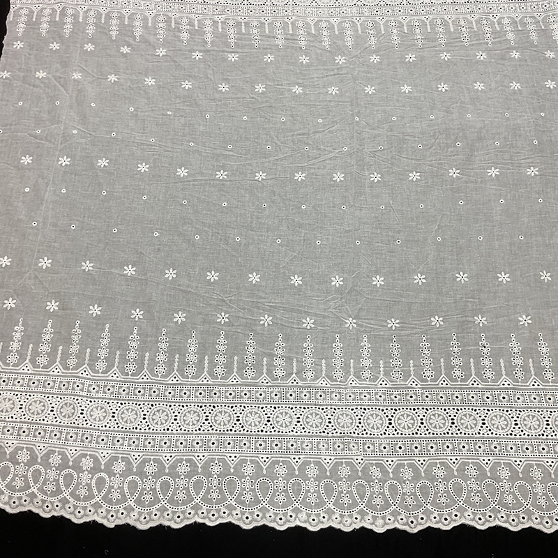 All Cotton Large Machine Embroidered Cotton Cloth Perforated Embroidered Cloth Women's dress Short Sleeve Fabric Striped Embroidered Cotton Cloth