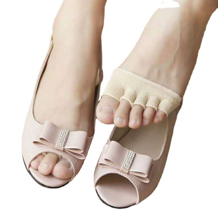 Half Palm Socks Women's Summer Foot Socks Half Invisible Socks Open Toe Five-Finger Socks Pad Cotton High Heels
