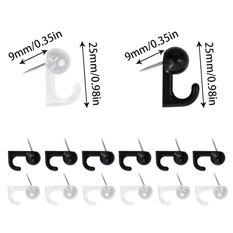 50 Pieces/Box Creative Cute Transparent White and Black Traceless Nail Hooks, Cork Board Fixing Thumbtacks, Plastic Large