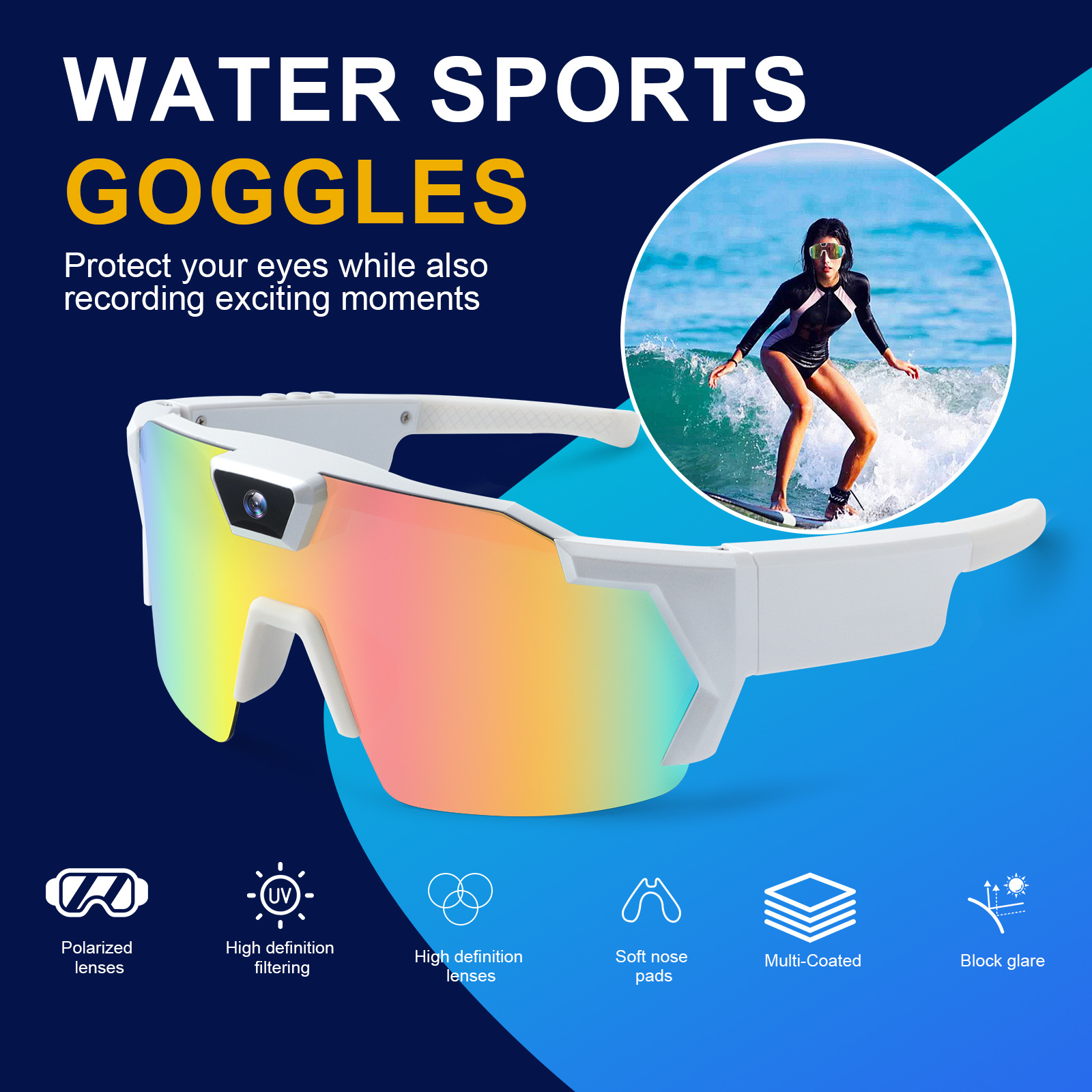 Cross-Border Outdoor Cycling Sunglasses, Smart Glasses with Camera, High-Definition Photo and Video Recording, Windproof Ski Goggles