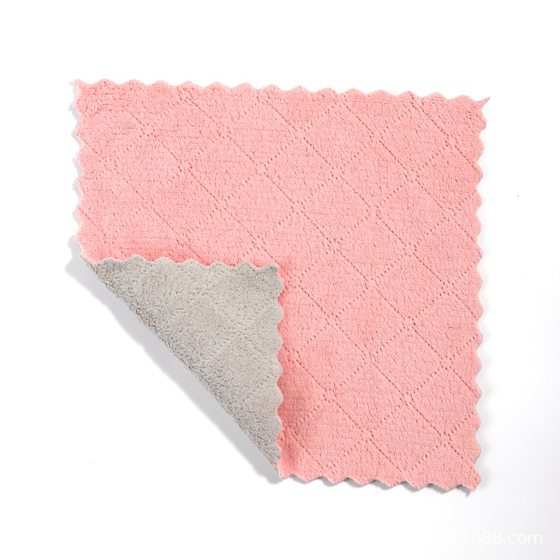 Double-Sided Two-Color Coral Velvet Rag Cleaning Cloth Dishwashing Household Rag Cleaning Cloth Scouring Pad Household Department Store Rag
