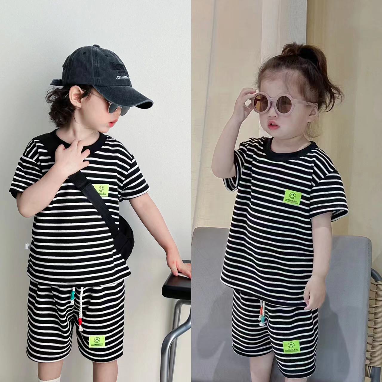 Летний комплект для детей, стильный повседневный комплект, корейский стиль, короткий рукав, шорты