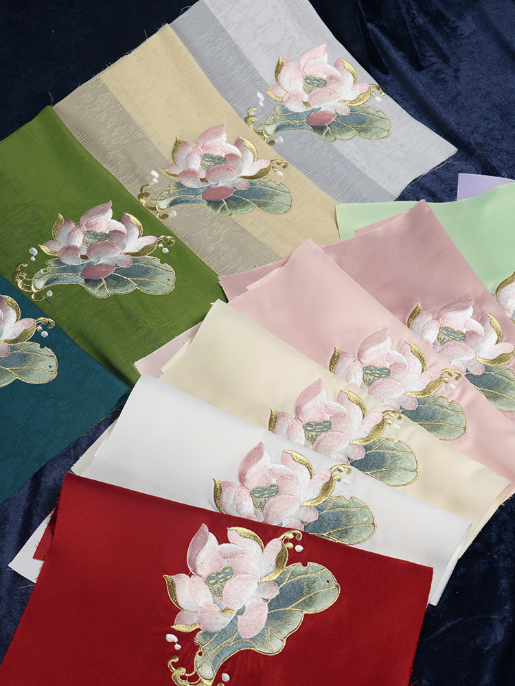 Летний стиль B, лотос с листьями и лепестками, тонкая вышивка золотыми нитями, золотая окантовка, кусок вышивки, аксессуары, другие химические волокна