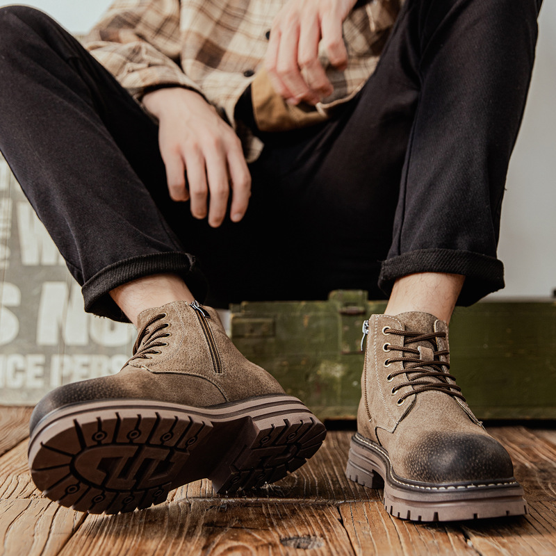 4510 Zipper Martin Boots Men's 2024 New Motorcycle Style Genuine Leather High-top Rhubarb Boots Tooling Desert Boots British Style