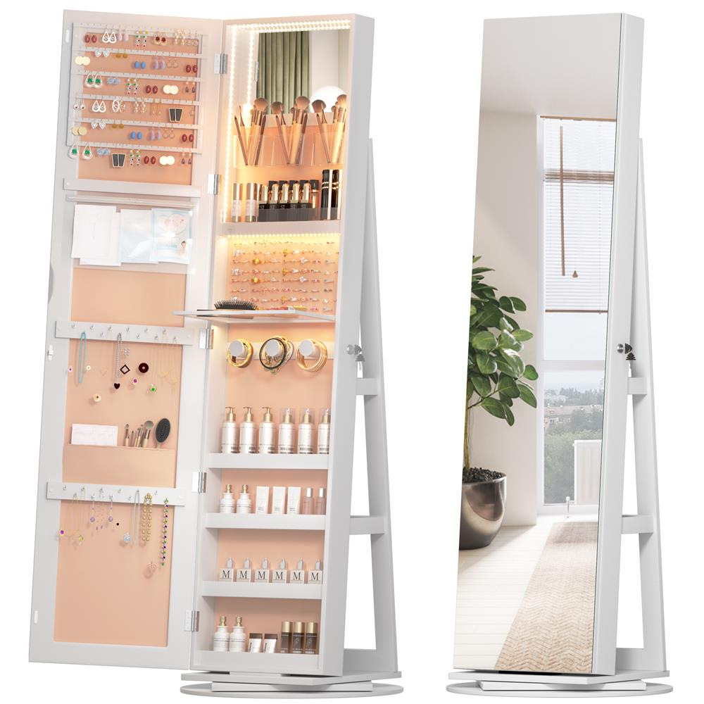 360 ° rotating jewelry wardrobe, large capacity LED jewelry cabinet, lockable jewelry mirror cabinet and storage rack