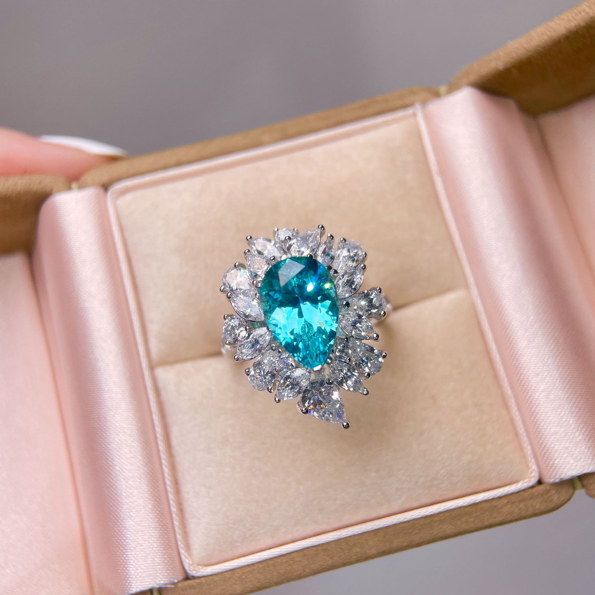 6.5 карата выставочный Paraíba кольцо, неоновое, Мальдивский синий, крупная капля, женское серебряное кольцо