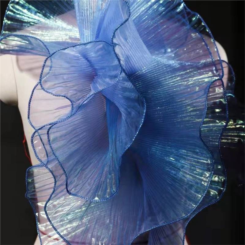 Deep Sea Blue Pleated Lotus Leaf Lace Fantasy Gradient Gauze Skirt DIY Clothing Designer Accessories Fabric