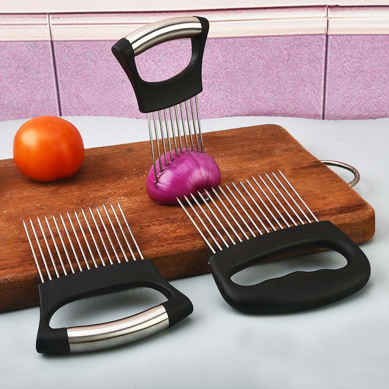 Нож для лука из нержавеющей стали, держатель для нарезки, игла для мяса, игла для сосновых иголок
