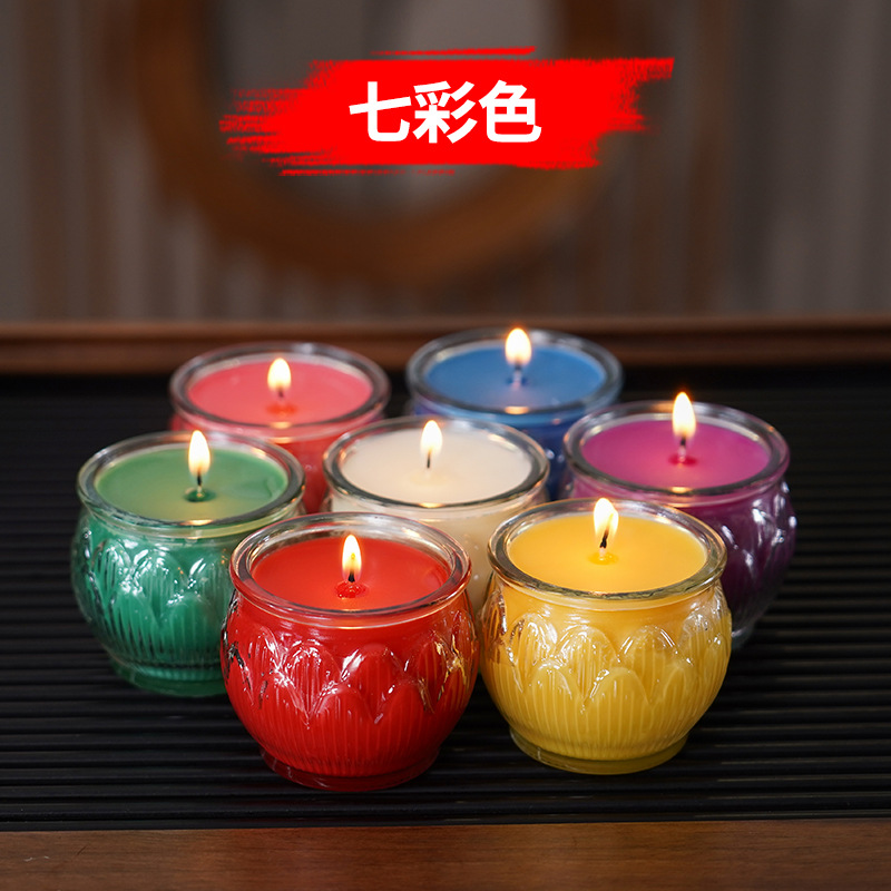 Flat Mouth Lotus Lamp Temple Buddha Hall Lamp 24-Hour Glass Butter Lamp Candle Household Everlasting Lamp