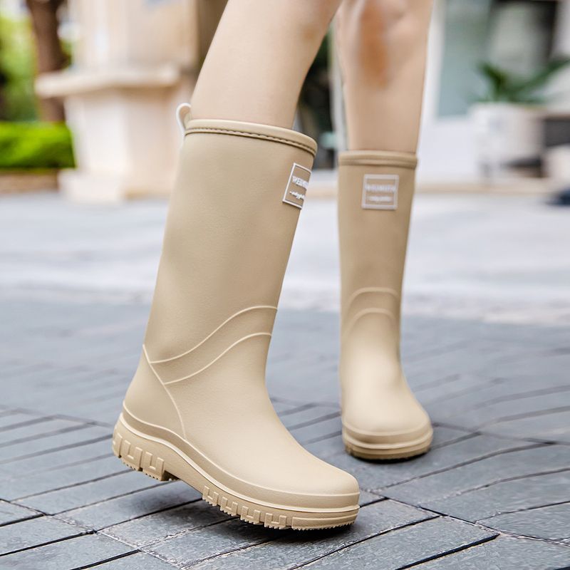 Japanese-Style Mid-Calf Rain Boots for Women, Fashionable Outer Rain Boots, Waterproof Long Boots for Women, Non-Slip and Wear-Resistant Kitchen Rubber Shoes