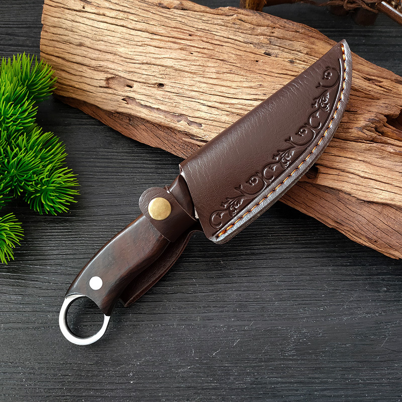 Ring handle meat portable knife forging bone knife camping barbecue split meat vegetable fruit knife with sheath