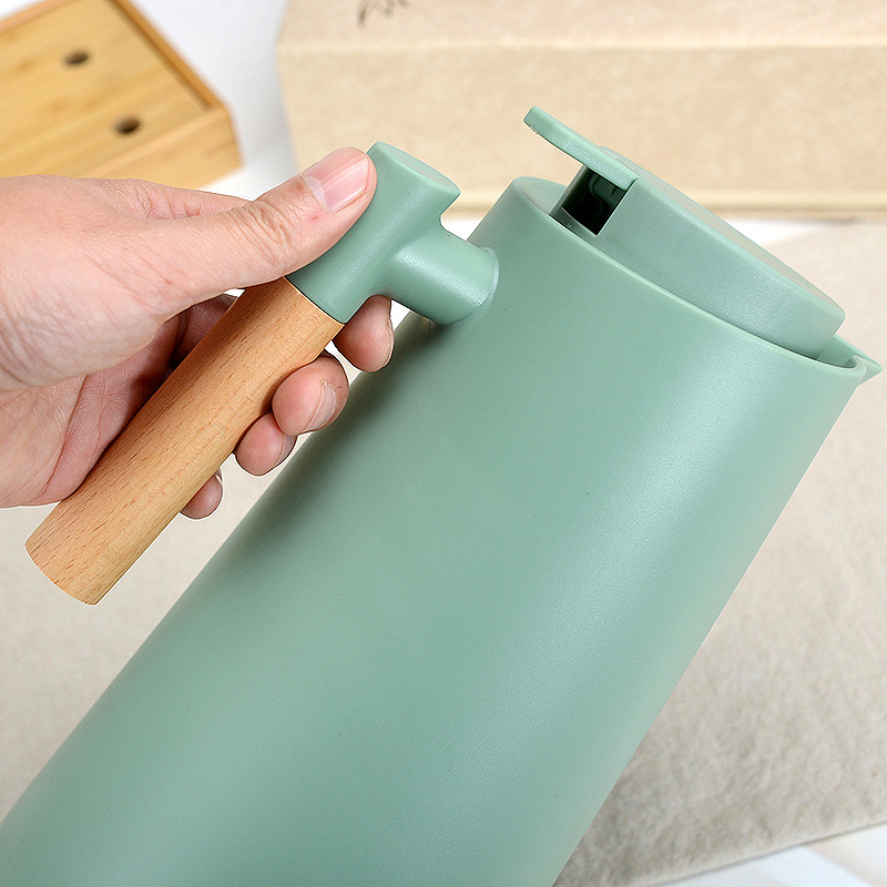 Intelligent Display Temperature Thermos Solid Wood Handle European-style Vacuum Coffee Pot Household Glass Liner Thermos Printing