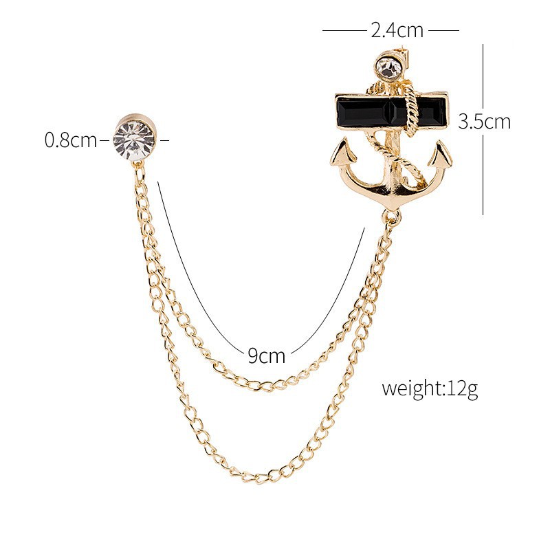 South Korea creative personality alloy anchor chain tassel brooch fashion trend navy pin diamond accessories