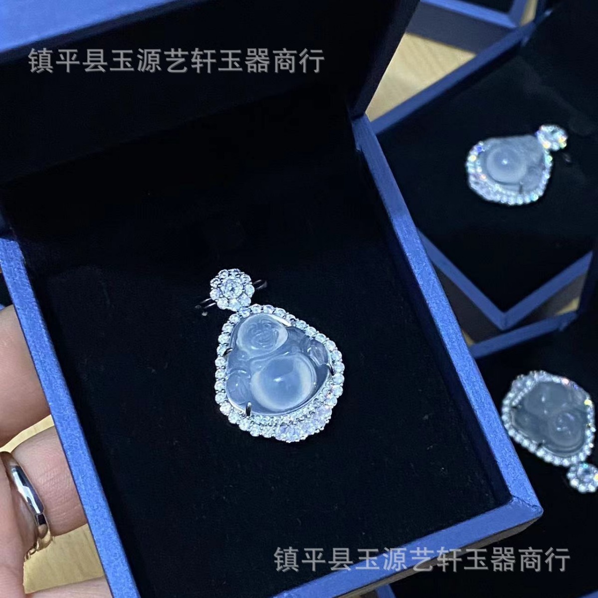 New Chinese Ice Silver Plated Small Chalcedony Buddha Pendant Agate Big Belly Buddha Necklace Niche Women's Jade