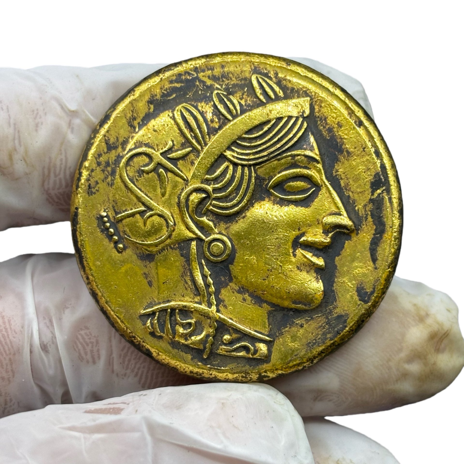 Ретро монета древнегреческой богини Афины, двусторонний рельеф, кубинская имитация золотой монеты, позолоченная