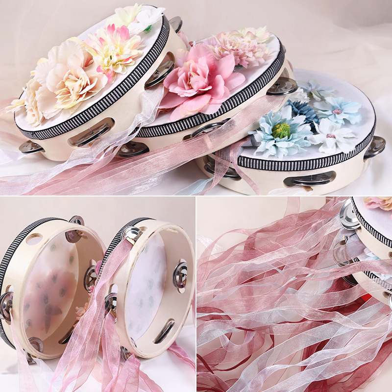 Tambourine Dance Props Silk Flower Tambourine Streamer Tambourine Ancient Style Performance Catwalk Han Dynasty Photo Hand Drum Kidsren