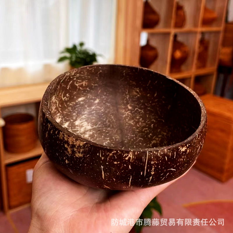 Natural Coconut Shell Bowl Southeast Asia Vietnam Coconut Shell Bowl Factory Wooden Spoon Hainan Old Coconut Bowl Spoon Set Salah Bowl