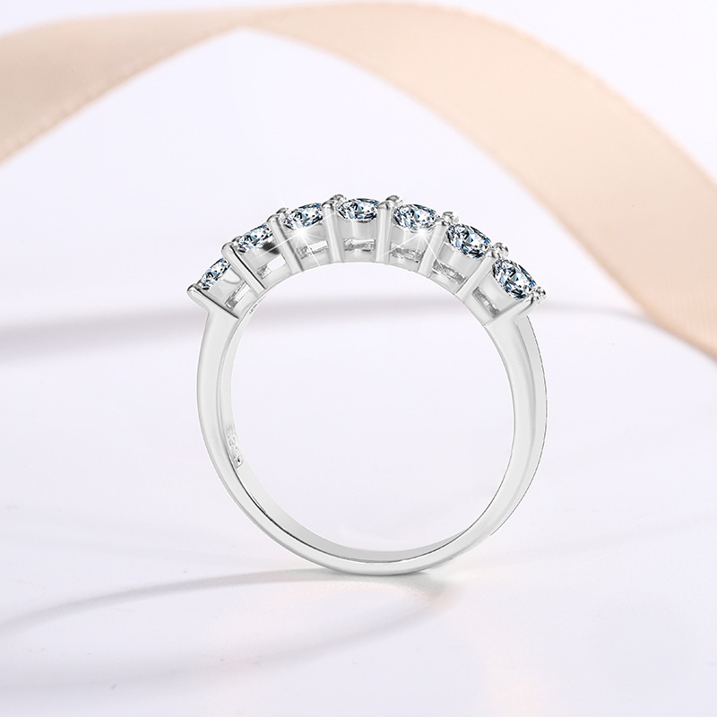 D Color Moissanite S925 Silver Ring Female Seven Princess Stacked Row Ring Diamond Ring Stacked Fashion Ring Supply Wholesale