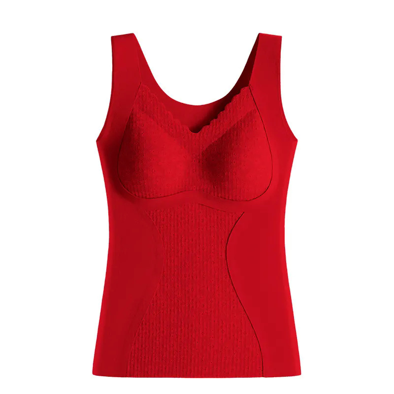Red Thermal Vest for Women in the Year of the Snake, Fleece-Lined and Thickened, Winter Underwear for Weddings, Base Layer Vest