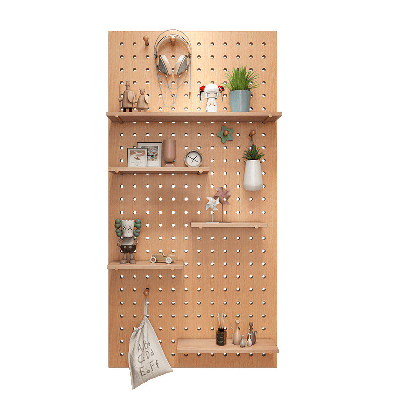 Solid Wood Perforated Board Wall Shelf Wooden Wall-Mounted Bookshelf Partition Storage Rack Hanging Board Wall Shelf Supply