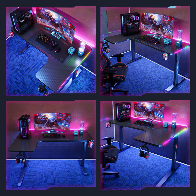 Factory wholesale carbon fiber RGB corner e-sports desk desk cross-border foreign trade L-anchor game computer desk
