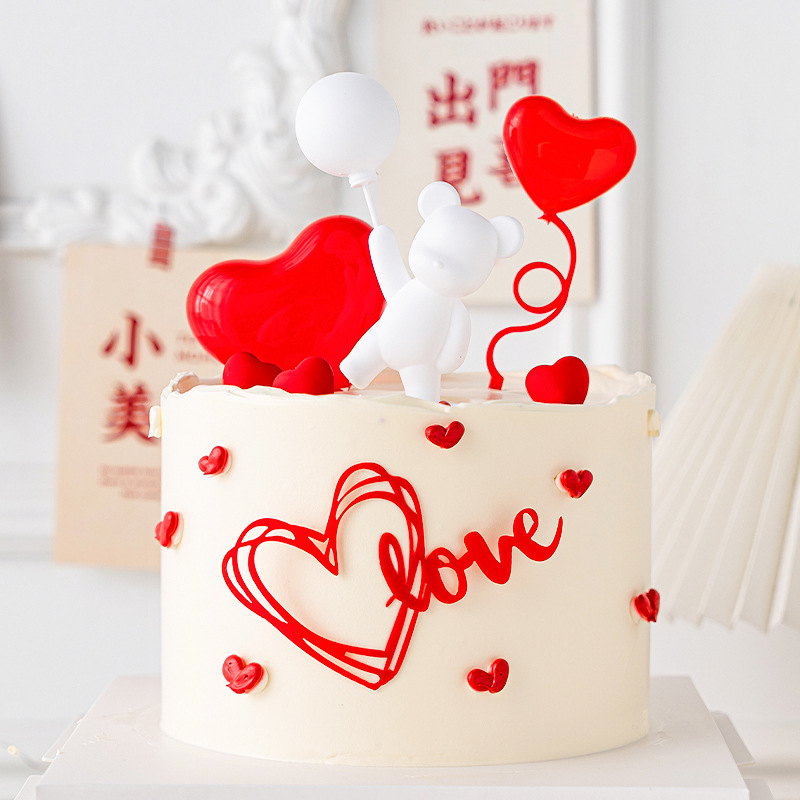Plastic love decoration suit cake baking decoration cute couple Valentine's Day party wedding pastry red/pink