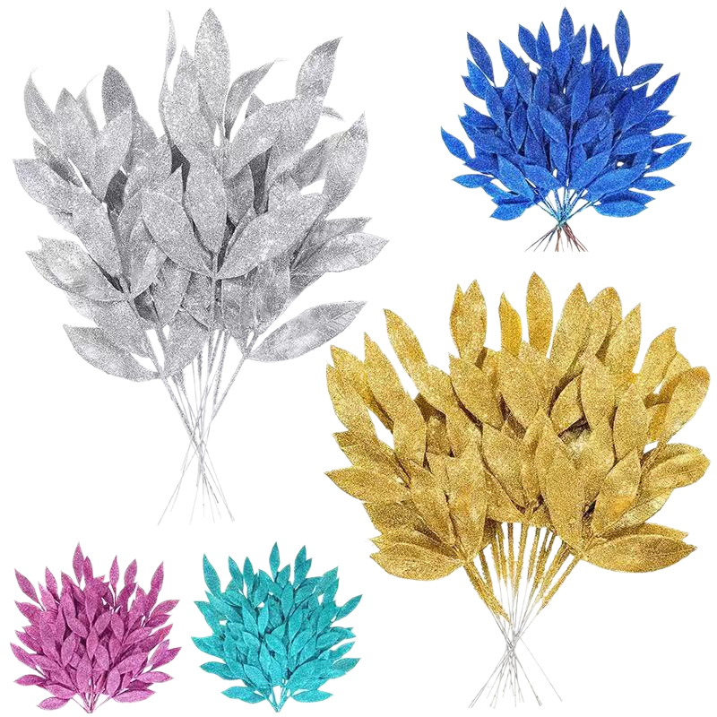 Cross-Border Artificial Glitter Leaf Spray Golden Rabbit Tail Leaf Decorative Garland Valentine's Day Wedding Anniversary Flower Arrangement