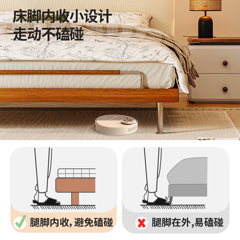 Tongyu Special Vintage Mid-Century Style Ultra-Thin Headboard Adjustable and Removable Solid Wood Chenille Fabric Double Master Bedroom King Bed