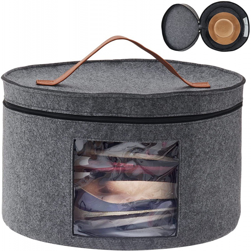Amazon's New Felt Barrel Hat Storage Bucket Clothing Storage Bag Portable Travel Storage Box with Lid