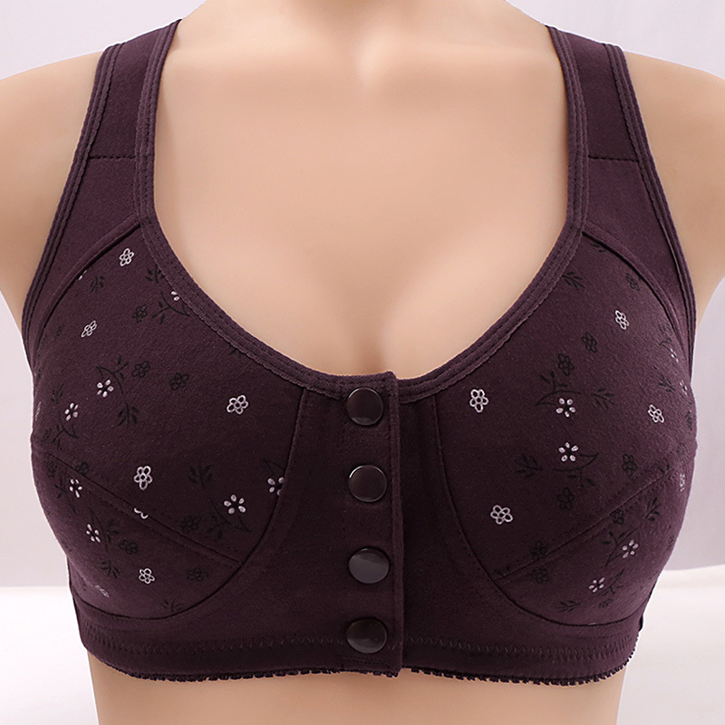 New printed vest-style front buckle push up middle-aged and elderly bra plus size no steel ring skin-friendly comfortable anti-sagging bra