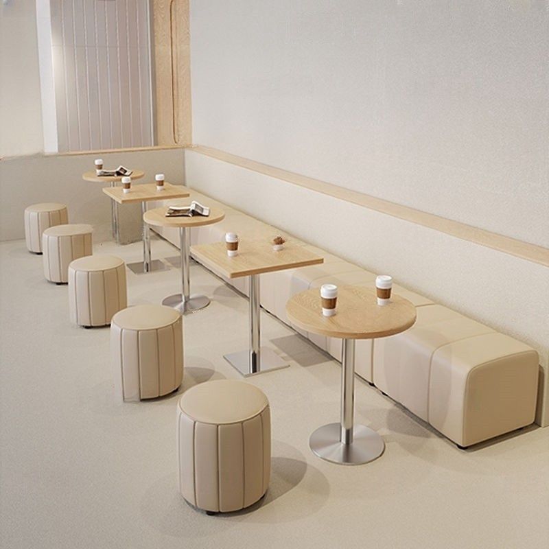 Milk Tea Shop Internet-Famous Coffee Restaurant Small Round Stool Long Bench Table and Chair Commercial Wall-Mounted Backless Booth Sofa
