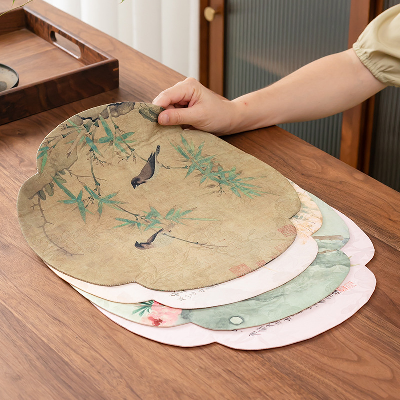 Double-Sided Tea Mat Waterproof Table Flag Dry Bubble Imitation Fragrant Cloud Yarn Insulation Mat Round Chinese Zen Tea Tray Mat Tablecloth for Tea Making