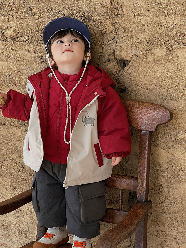 Infant down Jacket Lining Winter Style Baby Boy Warm Cotton Jacket Type a Boy Three-In-One Hooded Jacket