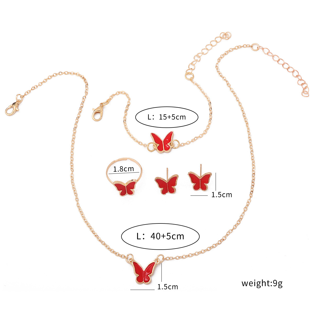 Cross-Border Hot-Selling Simple Jewelry, Fashionable and Versatile Butterfly Necklace, Bracelet, Ring, Earrings Set, Accessories in Stock