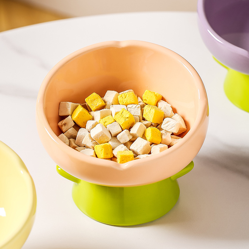 Tulip cat bowl ceramic cat bowl cat bowl pet bowl oblique mouth protection cervical spine anti-knock anti-black chin