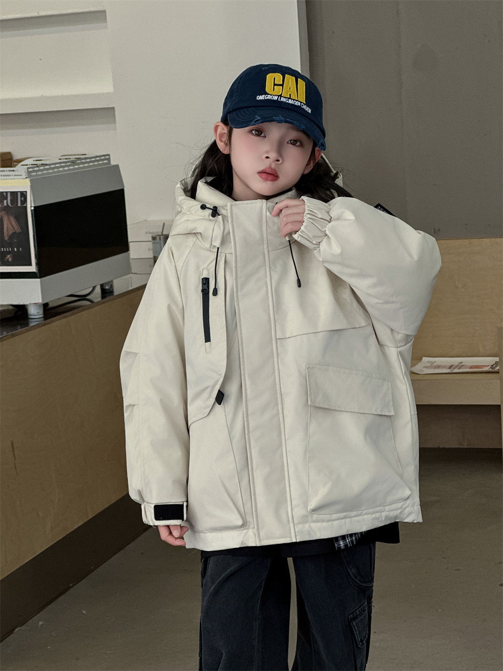 2025 Winter Children's Workwear down Jacket Outdoor Parka 90% White Duck down Boys and Girls Hooded Coat with Filling