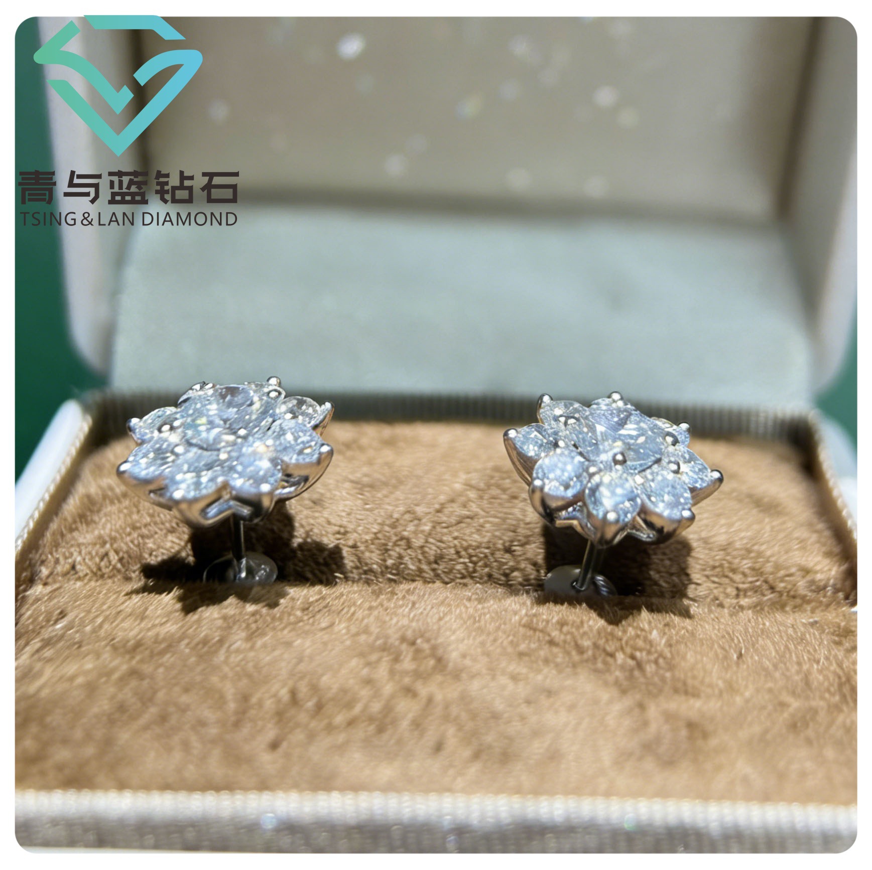 Серьги из платины Pt950 с выращенными бриллиантами в форме подсолнуха, инкрустированные вторичными камнями, синтетические бриллианты в наличии