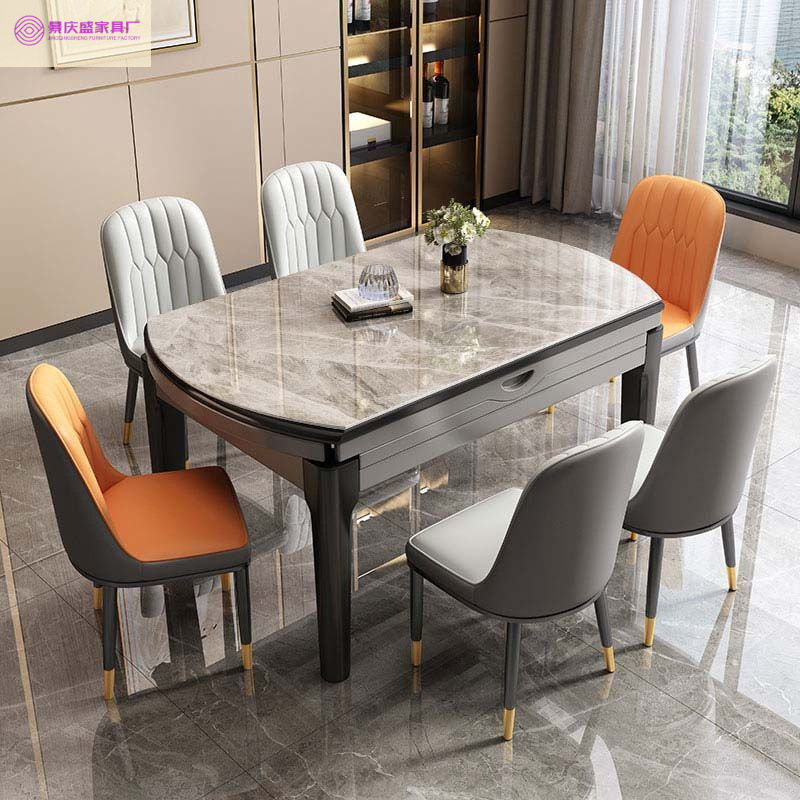 New Induction Cooker Slate Dining Table and Chair Combination for Home Use, Modern Simple Retractable Folding Dining Table for All Sizes
