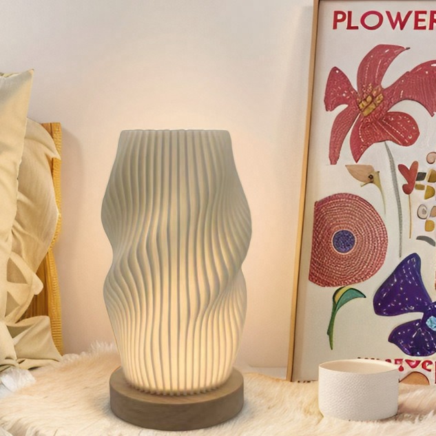Скандинавская настольная лампа из массива дерева, 3D печать, атмосферная лампа, сенсорный переключатель, прикроватная, перезаряжаемая