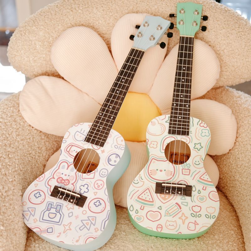 Ukulele for Beginners, Adult Male and Female Students, Kidsren's Small Guitar, Zero-Based Entry-Level Musical Instrument, Mahogany Graffiti