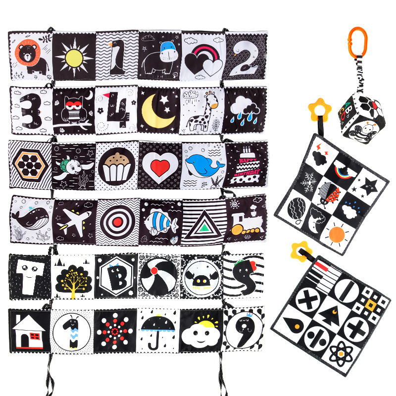 Amazon New newborn black and white bed cloth book with BB call tear baby cloth book crib toy