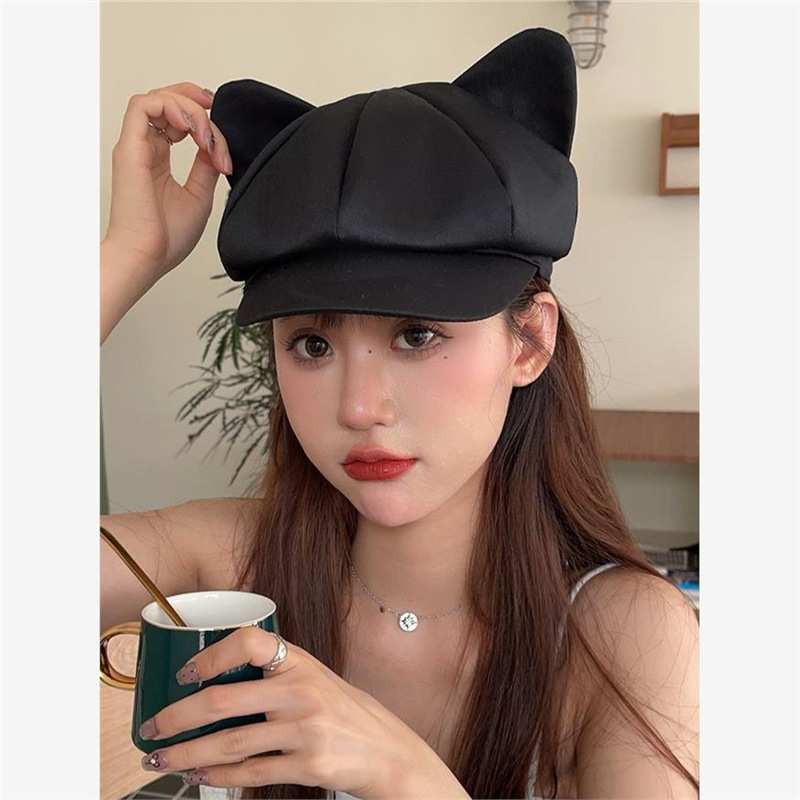 Cat Ear Octagonal Hat for Women, Summer Thin Sweet Cute Beret Newsboy Hat, Student Quirky Cute Hat, Makes Face Look Smaller