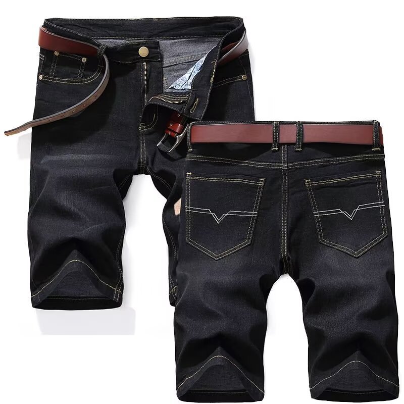 009 Denim Shorts Men's Five-point Pants Thin Loose Straight Pants Casual plus size Men's Half Stretch Pants