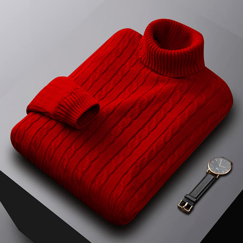 Foreign Trade Pure Color Sweater Men's Turtleneck Jacket Trendy Korean Style Loose Plus Size Casual Versatile Knitted Pullover
