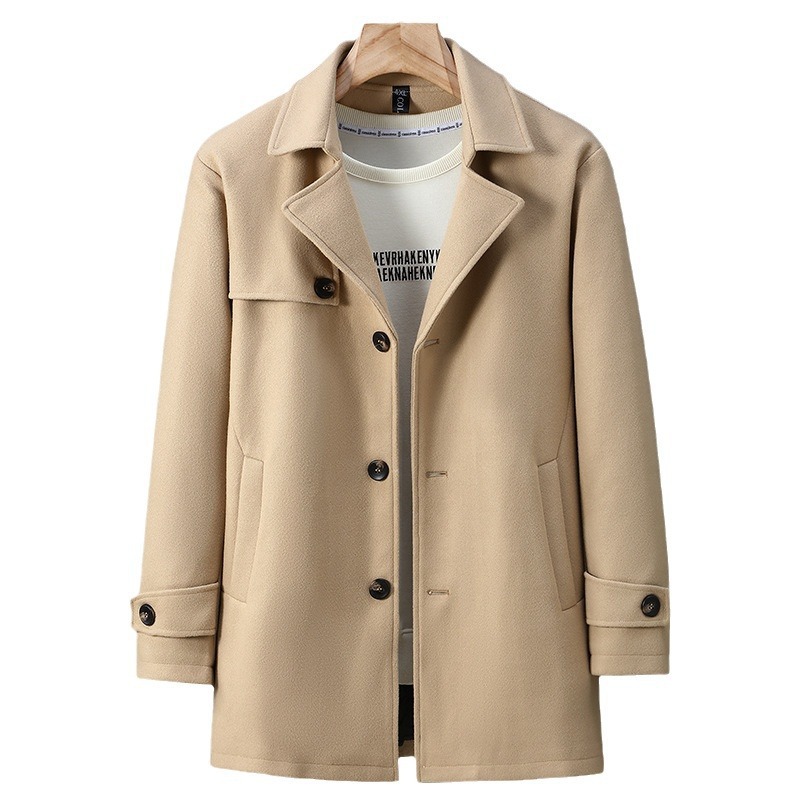 中长款呢子秋冬大码男士胖子加肥加大休闲双面呢子西服外套风衣