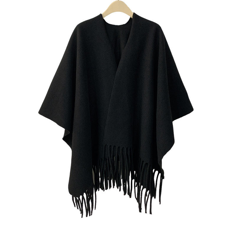 Cross-border high-level sense ladies solid color cashmere shawl spring and autumn tassel large cape outside cape factory wholesale