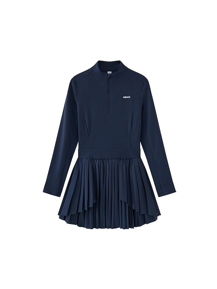 Autumn and Winter New Long-Sleeved Tennis Dress for Women, Asymmetrical Slim Fit Versatile Dress, Outdoor Badminton Sports Skirt