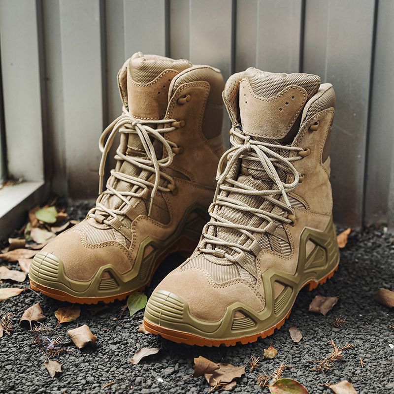 Full Set of Outdoor Hiking Shoes, High-Top Non-Slip Combat Boots, Wear-Resistant Hiking Tactical Boots, Labor Protection Shoes, Men's Breathable Shoes